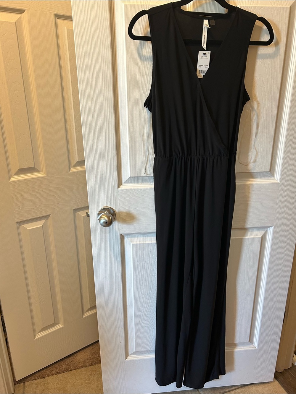 NY Collection PL Petite Large Sleeveless Black Wrap-Front Surplice Jumpsuit NWT